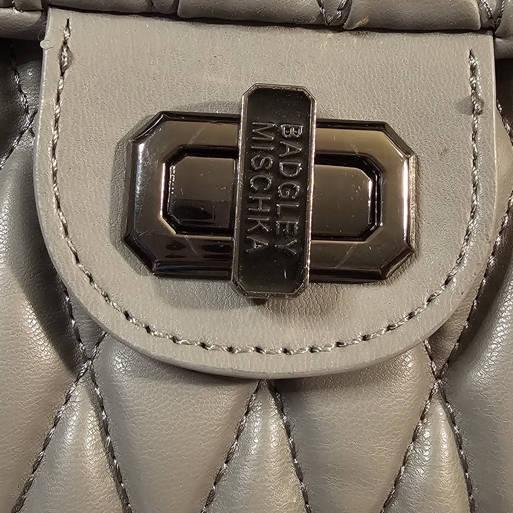 Badgley Mischka Quilted Vegan Leather Shoulder Bag - Gray - Picture 8 of 15